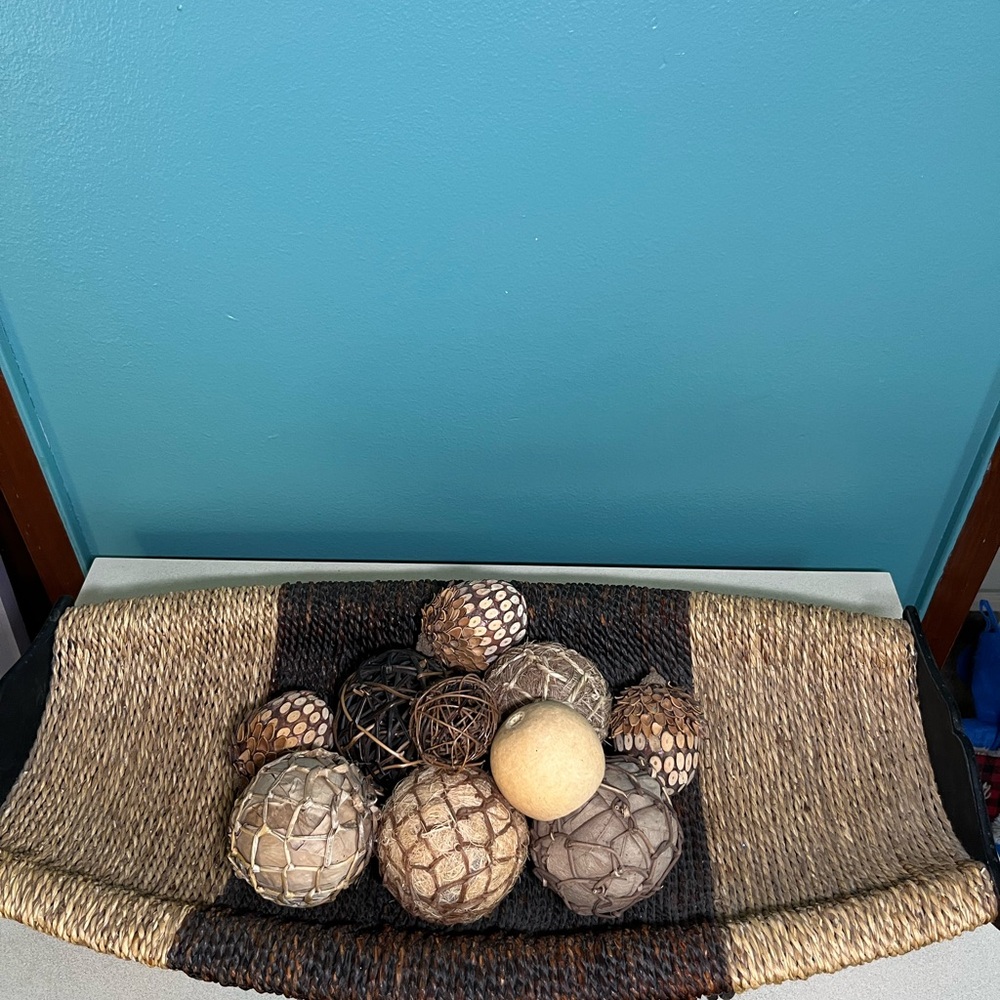 Decorative Bowl with Natural Woven Balls - Neutral Tones